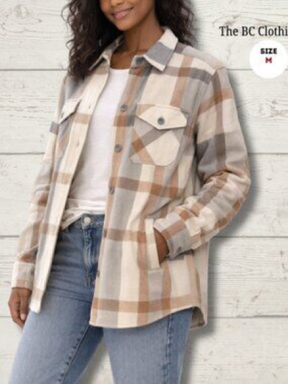 The BC Clothing Co | Beige & White Plaid 100% Cotton Shacket